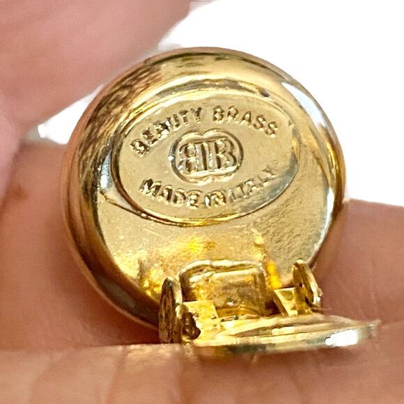 Signed Beauty Brass White Gold Clip On Earrings Bold Chunky Statement Italy - Picture 7 of 10